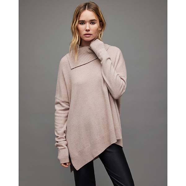 Allsaints Australia Womens Whitby Cashmere Wool Roll Neck Sweater Pink AU50-107